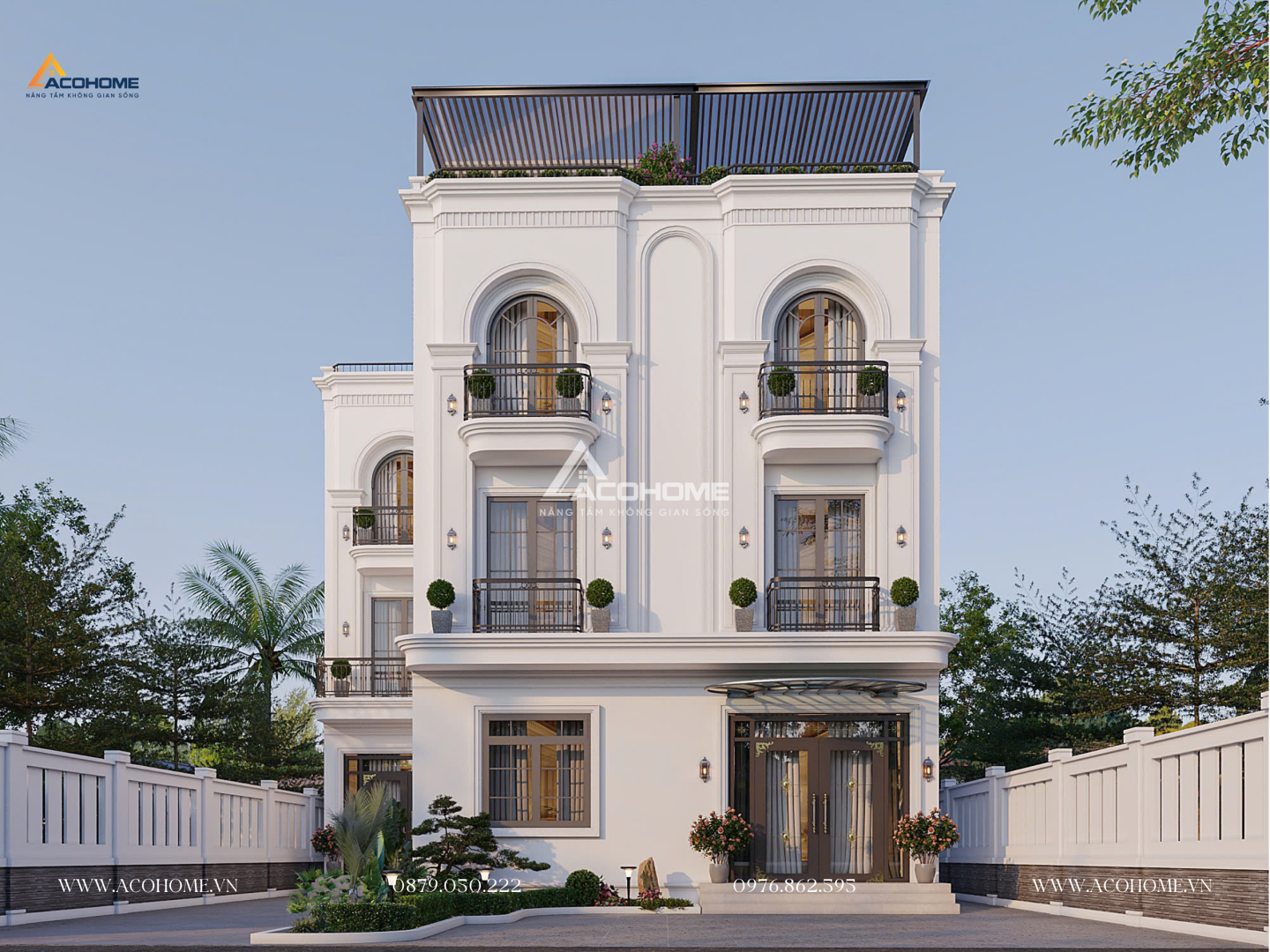mẫu nhà tân cổ điển mái bằng